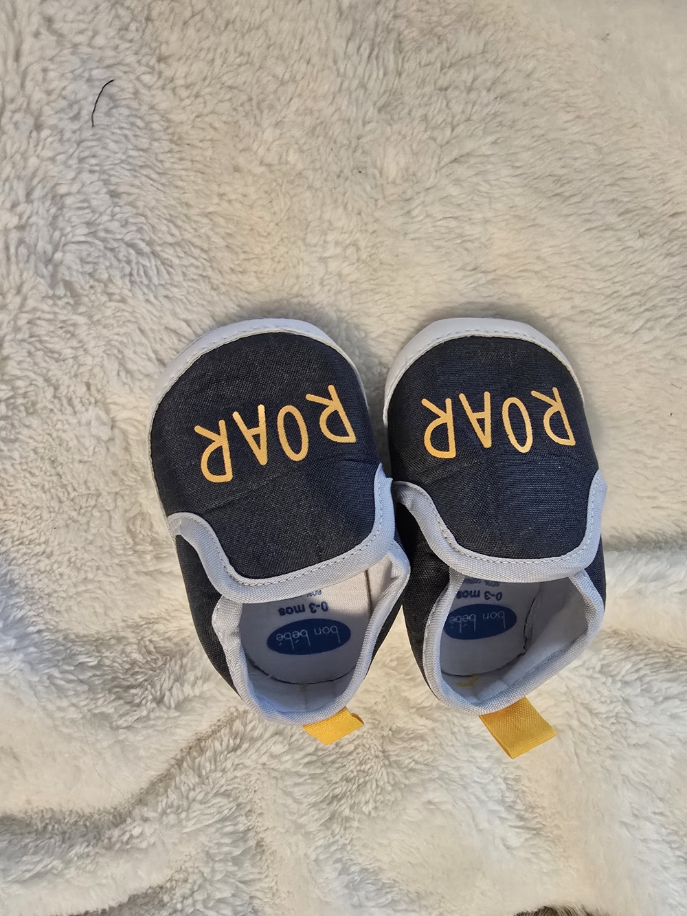 Bon Bebe Navy Slip-On Baby Shoes with Yellow Accents